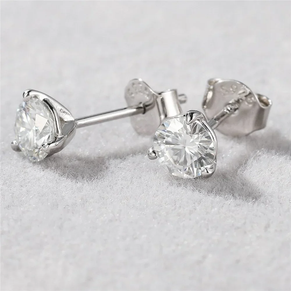 Certified 1ct. t.w. Moissanite Diamond Round Stud Earrings NEW